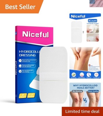 Ultra-Thin 4''x8'' Hydrocolloid Bandages - 8 Count for Comfortable Wound Care
