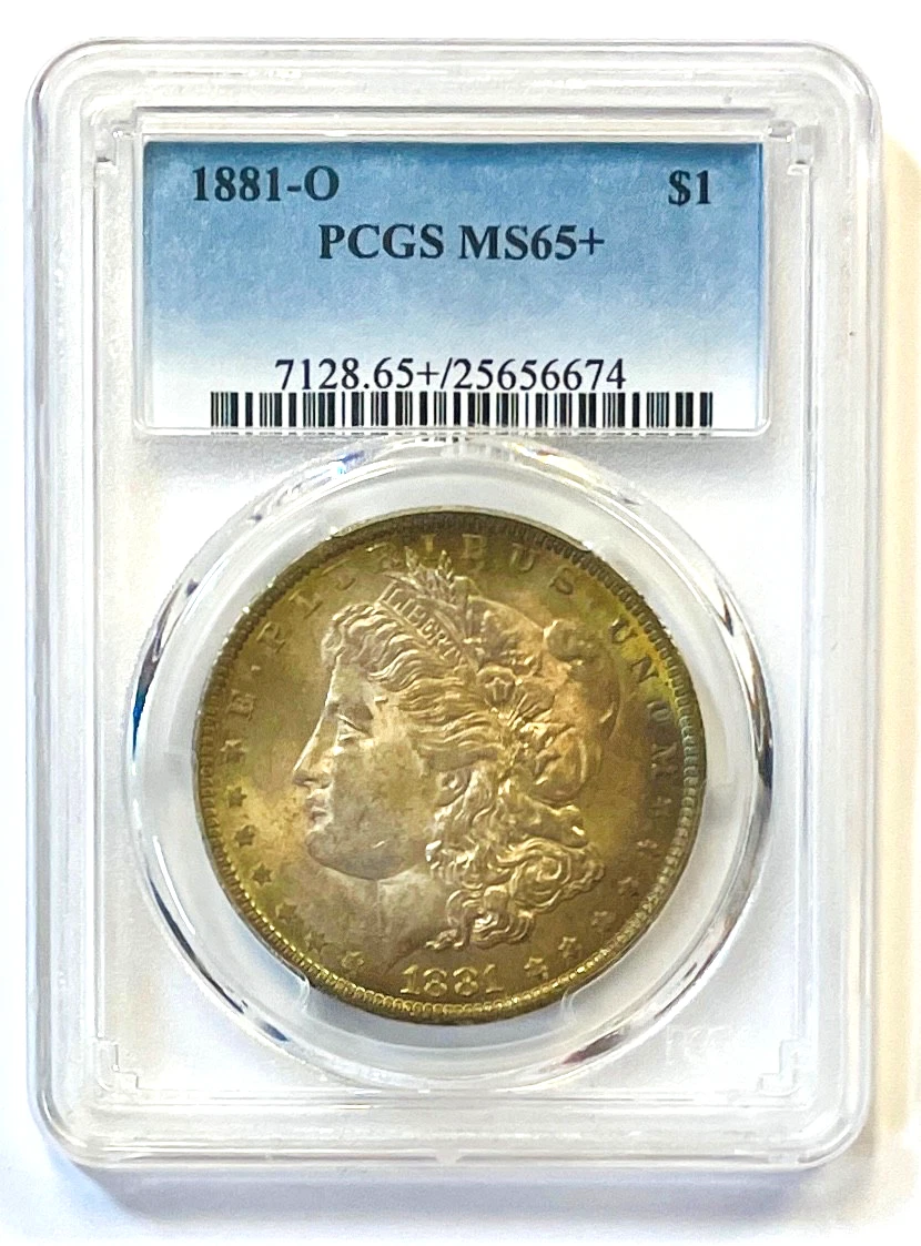 1881-O Morgan Silver Dollar PCGS MS65+ Glossy Light Russet Toning