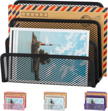 Desk Mail Organizer, Office Small Desktop Metal Mesh Envelope Letter Sorter Pape