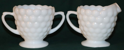 Vintage Anchor Hocking Hobnail Bubble Milk Glass Cream And Sugar Bowl