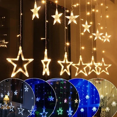 DECOR Xmas Snowflake Star Window Hanging Wall Fairy Light Christmas Curtain Lights