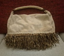 Borsa donna Sorelle d'Italia beige con frange.