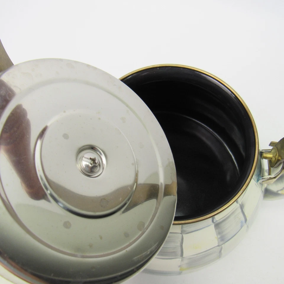 Tetera decorativa MacKenzie Childs esmalte a cuadros esterlina 2 cuartos de galón Foto 4 de 4