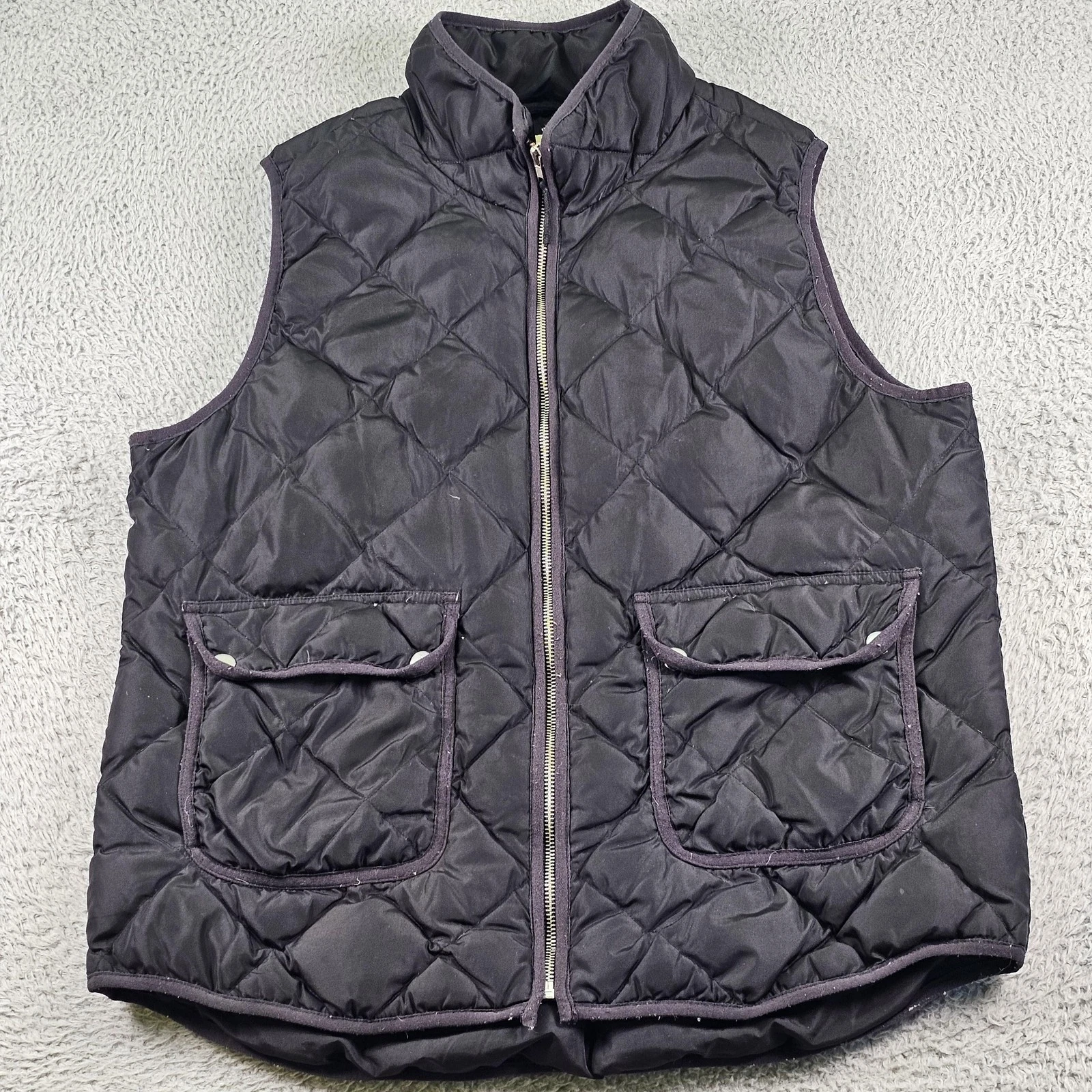 Woolrich Quilted Down Vest Mens XL Black Zip Front Patch Pockets Puffer Warm