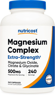Magnesium Complex 500Mg, 240 Capsules - Magnesium Oxide, Citrate, and Glycinate 