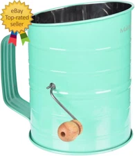 Stainless Steel Baking Hand Crank Flour Sifter with 2 Wire Agitator 3 Cup