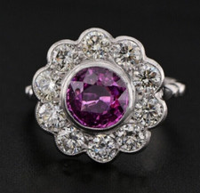 Women's Round Lab Created Pink Sapphire Flower Halo Engagement Ring 925 Silver
