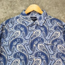 Cremieux Classics Shirt Mens Extra Large Blue Paisley Spread Collar Slim Fit