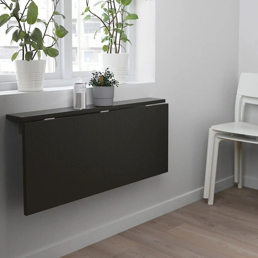 IKEA BJURSTA Wall mounted Drop leaf Table Brown black 35 3 8x19 5