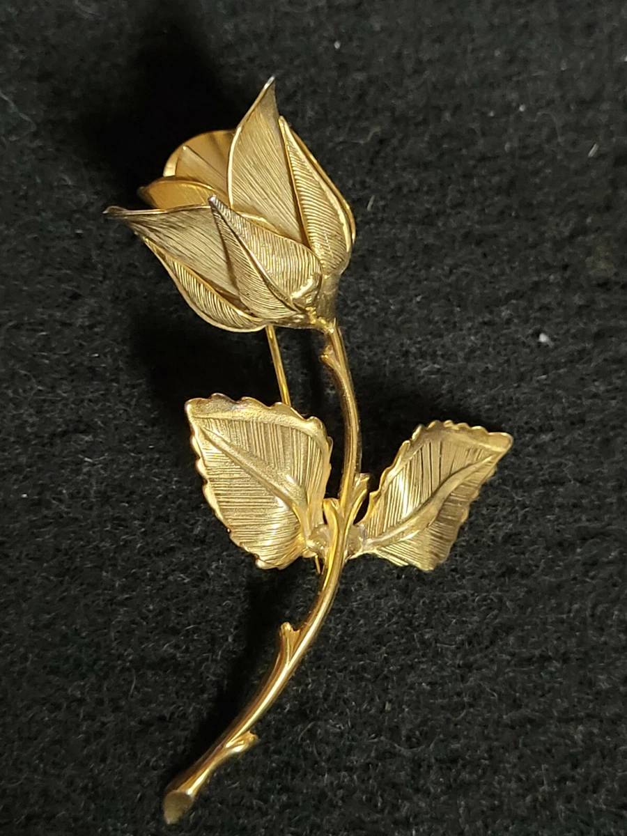 Vintage Signed Giovanni Gold Tone Rose Brooch Pin Pretty Collectible