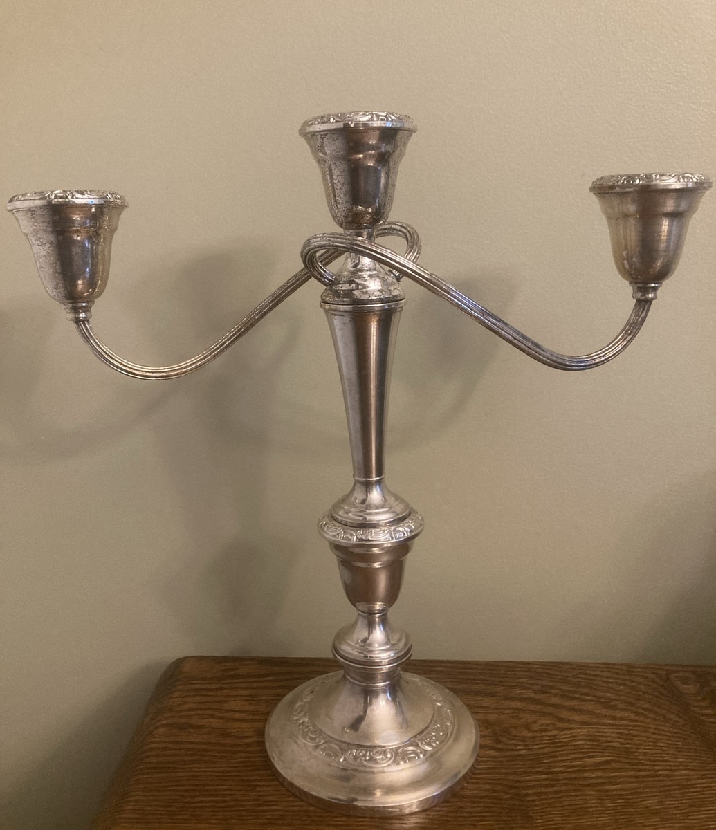 Vintage Gorham 12” Silver Plate Design Candelabra 3 Candle
