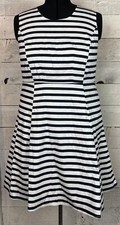 Ellos Dress Womens 14W Fit and Flare Sleeveless Stripped Lined Workwear Office
