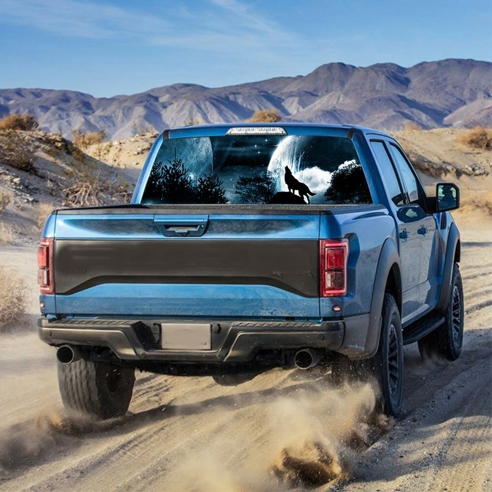 Adesivo decorativo vinil gráfico lobo carro SUV corpo noite carro janela pára-brisa - Imagem 4 de 4