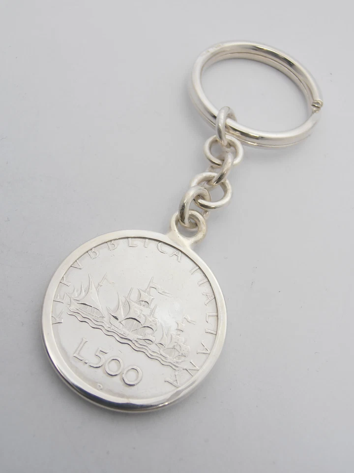 Portachiavi in Argento 925 con Moneta da 500 Lire d'Argento - 3  Caravelle - Immagine 3 di 4