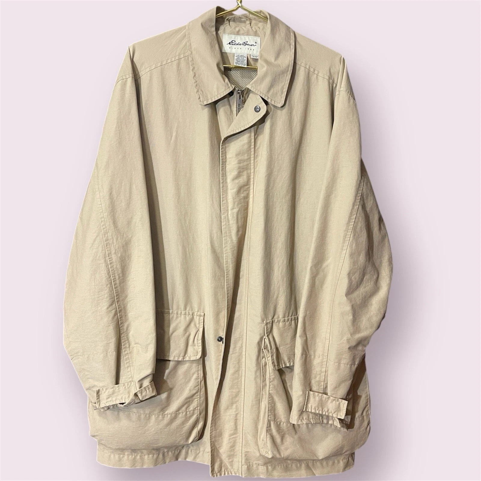 Vintage Eddie Bauer Beige Raincoat - Men’s Lightweight Utility Jacket - Medium