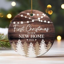 First Christmas in New Home Ornament 2024, Housewarming Gifts Ceramic Ornamen...