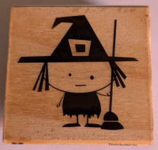 Wood/Rubber Stamp Witch holding Broom Halloween