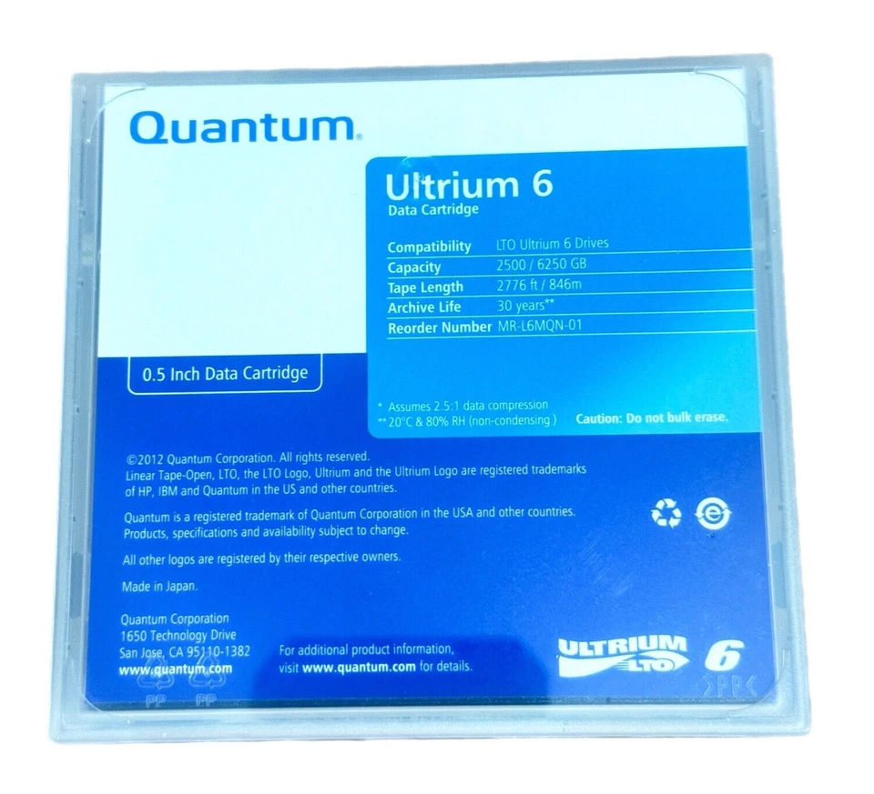 Quantum LTO Ultrium 6 WORM Data Cartridge 2.5TB/6.25TB BaFe MR-L6MQN-01 - Sealed - Image 2 of 4