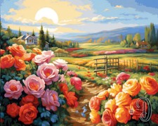 Sunlit Colorful Roses Printed Needlepoint Canvas Vibrant Blooms in the Sunshine