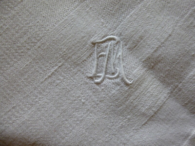antike Tischdecke Leinendamast 185 x 128 Monogram ''EM''