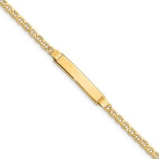 Real 14K Yellow Gold Semi-solid Anchor Link ID Chain Bracelet; 8 inch;