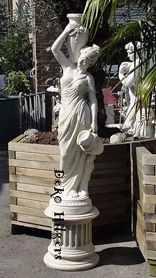Figur Frau Mit Säule Frauen Skulptur Krug Vase Gartenfigur Dekoration Crem 180cm