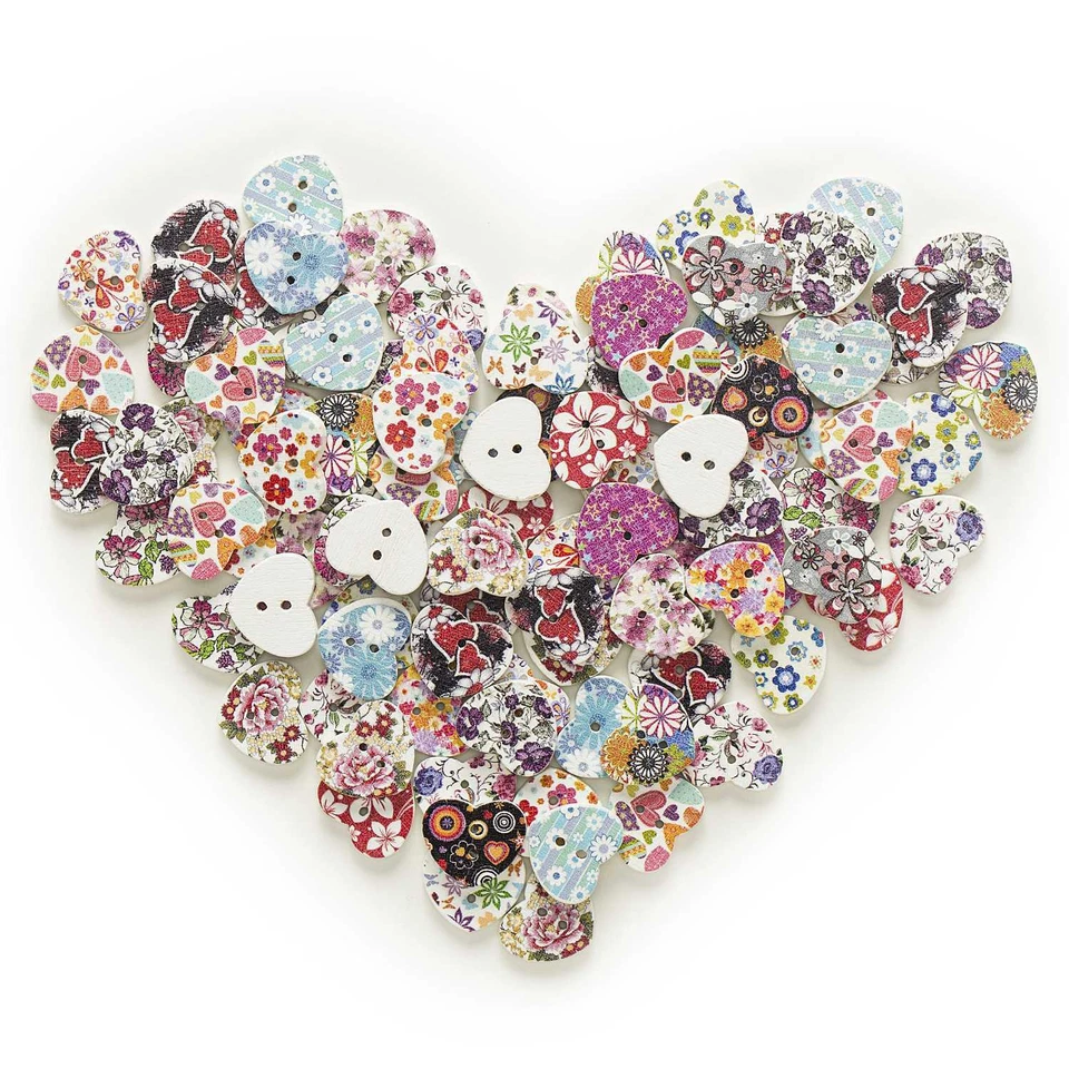 50 Heart 2 Hole Wood Buttons Sewing Scrapbooking Clothing Gift Home Decor 17mm - Image 3 of 3