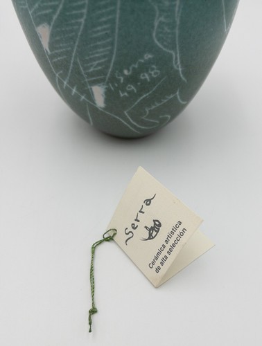 Signierte SERRA Keramik Vase, Spanien, 49•98, Mann Frau, Pferde, Türkis - Bild 20 von 24