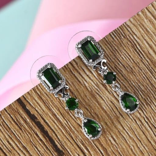 Natural Chrome Diopside Dangle Earrings in Platinum Over Sterling Silver 2.75ctw - Image 2 of 4