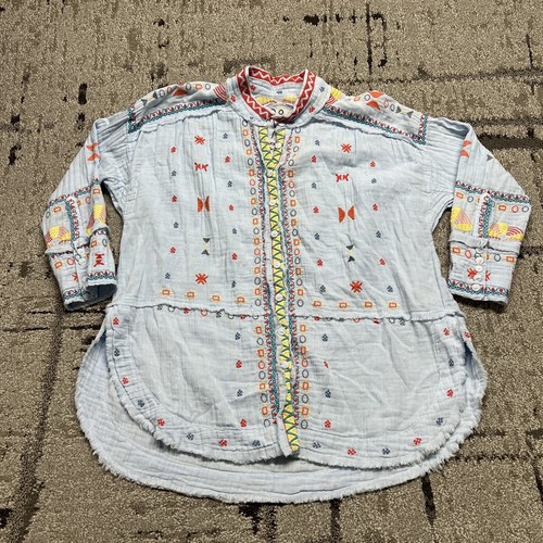 Johnny Was Women’s S XS Boho Pizzo Embroidered Button-Printed Linen Top