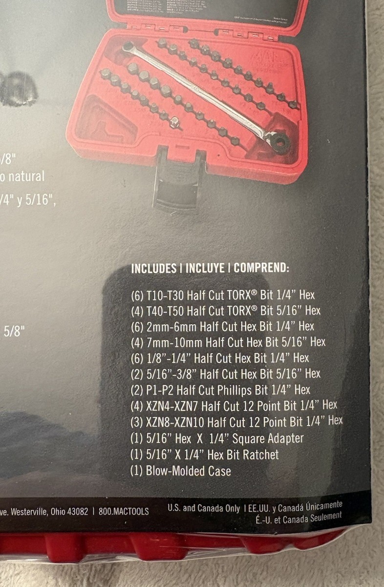Mac Tools SBR39SB 39 PC Hex Bit Ratchet Set Never for sale online