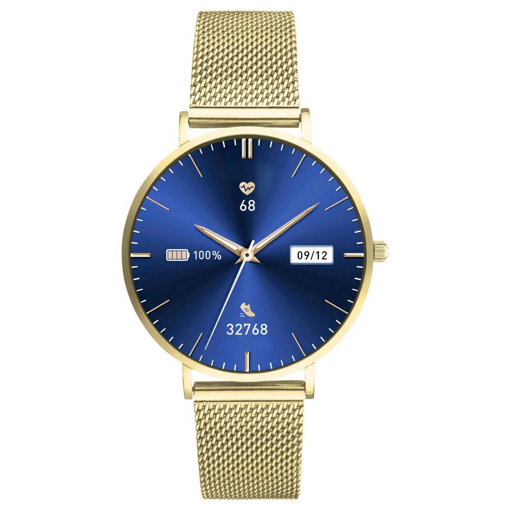 Montre connectée or avec écran tactile brillant et bracelet métallique