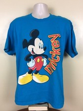 Vtg 90s Mickey Mouse T-Shirt Turquoise Blue M/L Disney Character Made In USA