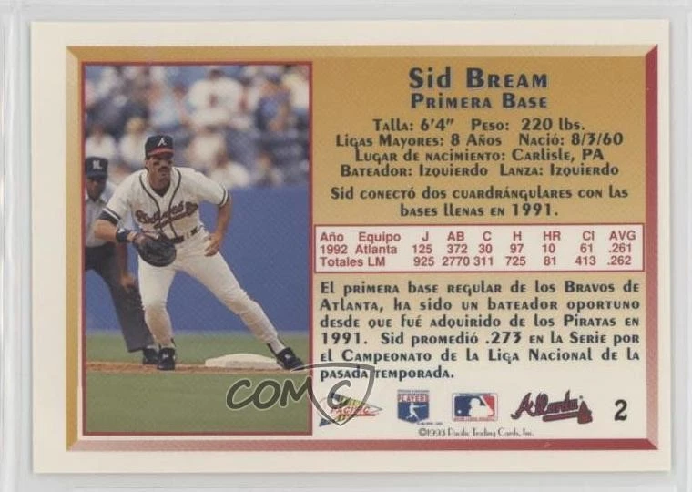 1993 Pacific Sid Bream #2 - Image 2 of 2