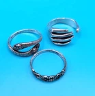 Beautiful 3-Piece Vintage Gothic Sterling Silver 925 Ring Set – Size 7