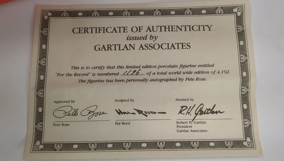 Estatua de béisbol firmada autografiada por Gartlan Pete Rose 1985 #1196 con caja y certificado de autenticidad Foto 4 de 4