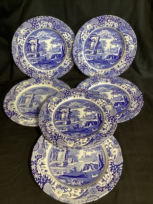 Spode Blue Italienisch 6er Set (6) Kleine Essteller 9'' Schwarze Markierung Neu