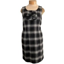 Ann Taylor LOFT Women's 12 Wool Blend Plaid Dress Sheath Ruffled Neckline