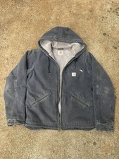 VTG Carhartt J140 Jacket Size M Grey Canvas Fleece Lined made in USA Distressed