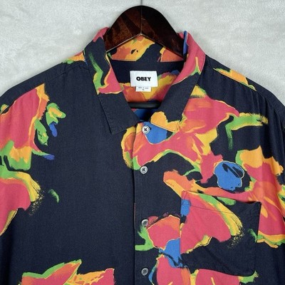 Obey Acrylic Flower SS Viscose Button Down Shirt Men's XL Botanical Streetwear