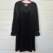 Nine West Women’s 10 Black Velvet Dress Longsleeve Leopard Animal Print