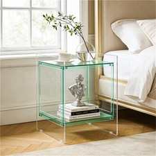 Acrylic Nightstand Bedside Table Record Player Stand Magazines Book Holder Shelf