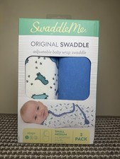 SwaddleMe Original Swaddle Adjustable Baby Wrap Small/Medium 2 Pack Blue White