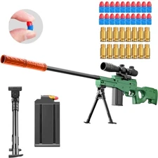 Soft Bullet Toy Gun Sniper Rifle with Scope Realistic Barrel Shell Green 