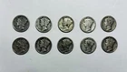 Lot of 10 Silver Mercury Dimes 10C Circulated 1928-1942 Variety