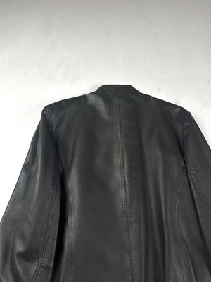 Vintage Black Leather Military Officer Jacket Silver Button Gothic