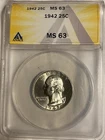 Stunning 1942 ANACS MS63 Silver Quarter Philadelphia