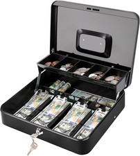 Cash Box with Money Tray and Key Lock Saving Lock Box with Money Tray Storage