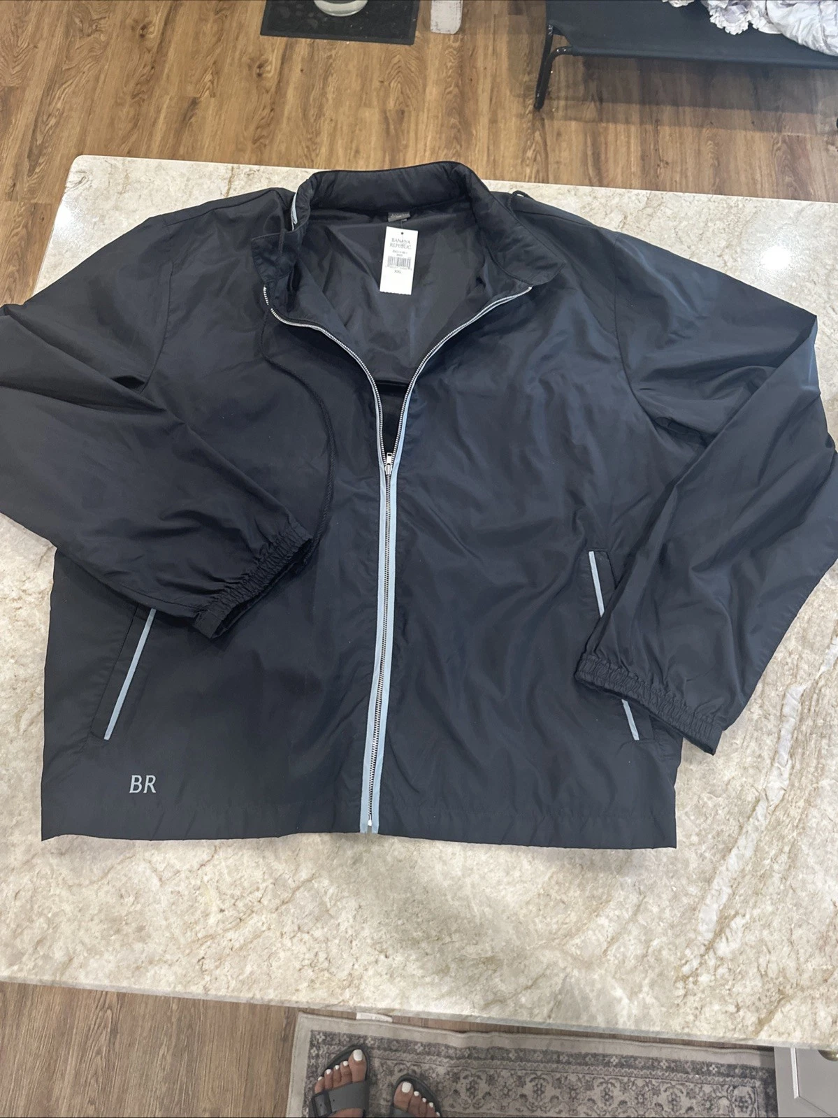 Banana Republic Windbreaker Parka Coat Black Sz XXL Nylon Hidden Hood