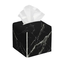 Goofa Black Marble Tissue Box Cover PVC Leather Holder for Bathroom Countertop